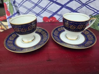 Set 8 Tazzine Porcellana Vintage Blu Oro