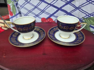 Set 8 Tazzine Porcellana Vintage Blu Oro
