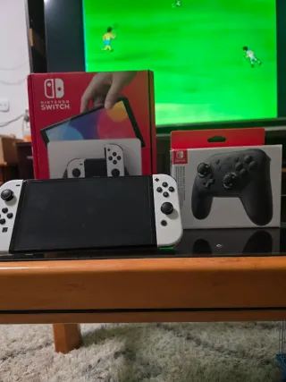 Nintendo Switch OLED Blanca+Mando Pro+micro sd 256