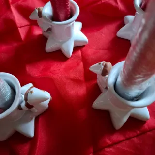 Set 5 portacandele con Candele Rosse e Argento