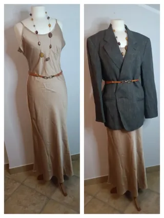 Vestito lungo raso champagne