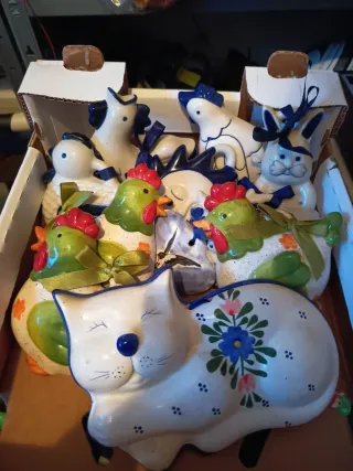 Set 6 Ceramiche Pasquali: Gatti, Galline, Conigli