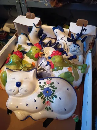 Set 6 Ceramiche Pasquali: Gatti, Galline, Conigli