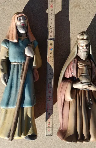 Figuras Belén de cerámica:  Rey Mago y pastor