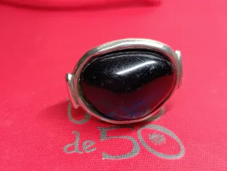 Anillo UNOde50 Plata y Piedra Negra