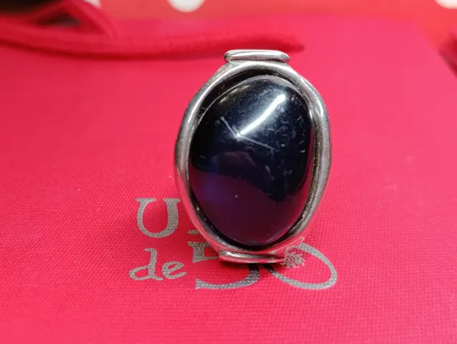 Anillo UNOde50 Plata y Piedra Negra