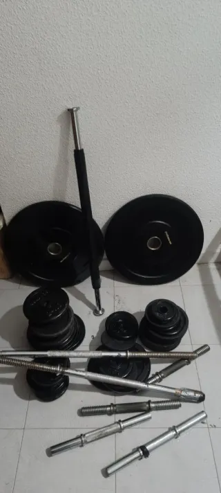 Barra y pesas gimnasio 80Kg
