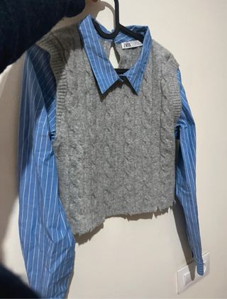 Camisa Zara con Chaleco Trenzado Talla M