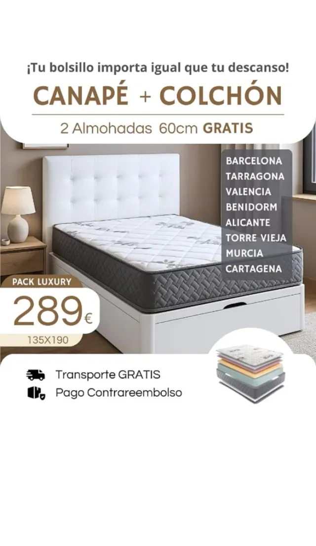 Canapé + Colchón + 2 Almohadas