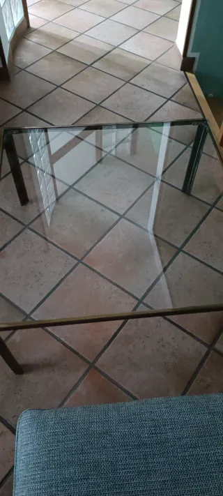 Tavolino quadrato ottone e cristallo 80x80x45h