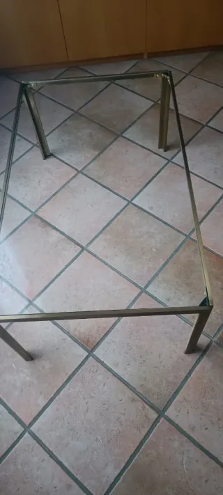 Tavolino Rettangolare Ottone e Cristallo