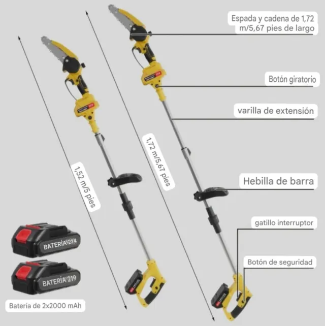 Motosega a batteria ricaricabile con palo telescopico