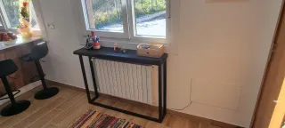 Mobile consolle industriale, ferro e legno di rovere