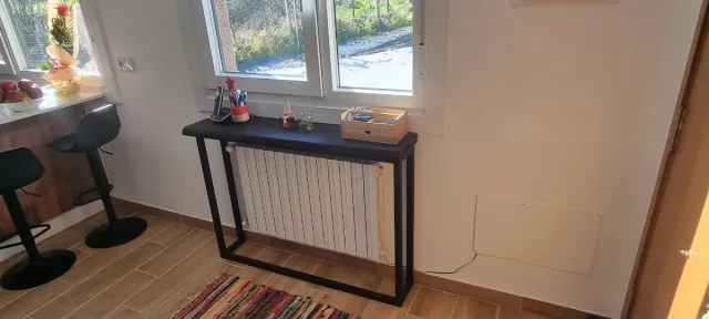 Mobile consolle industriale, ferro e legno di rovere