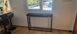 Mobile consolle industriale, ferro e legno di rovere