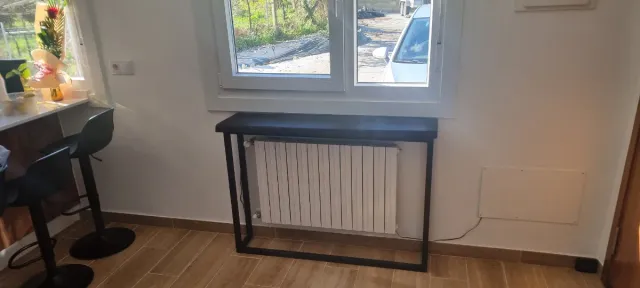 Mobile consolle industriale, ferro e legno di rovere