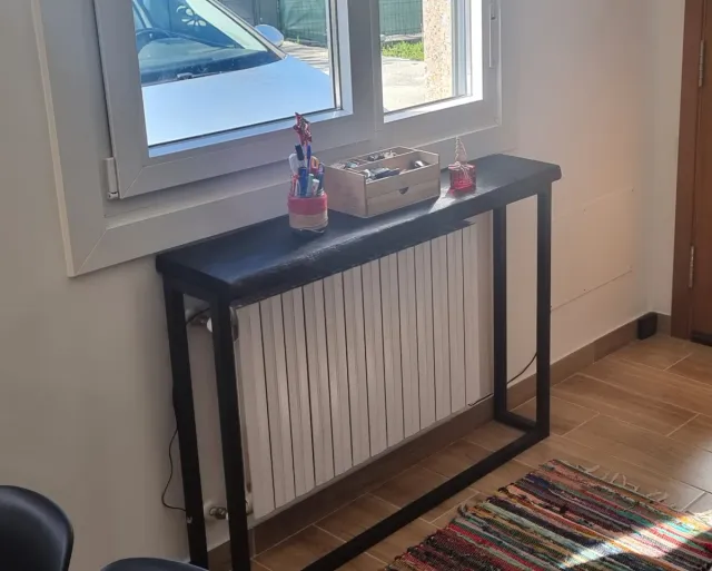 Mobile consolle industriale, ferro e legno di rovere