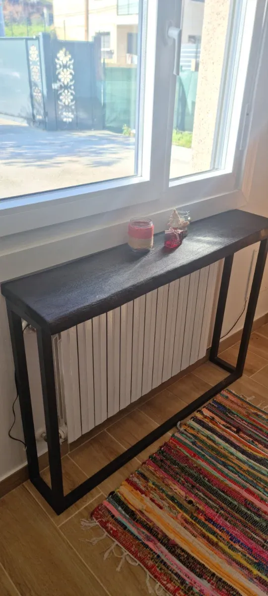 Mobile consolle industriale, ferro e legno di rovere