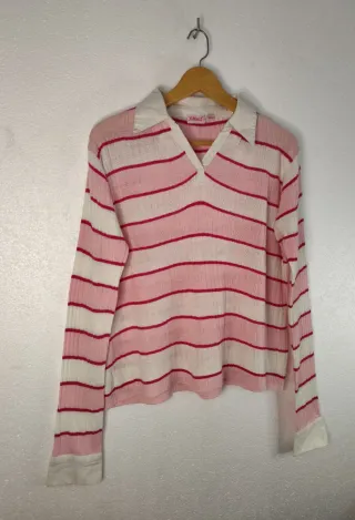 Jersey Vintage tipo polo Rayas Rosa Talla L