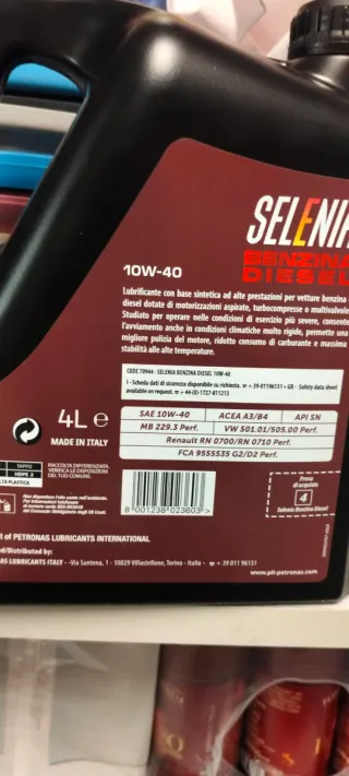 Olio motore Selenia 10W-40 Benzina Diesel