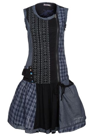 Vestido patchwork Y2K negro y azul