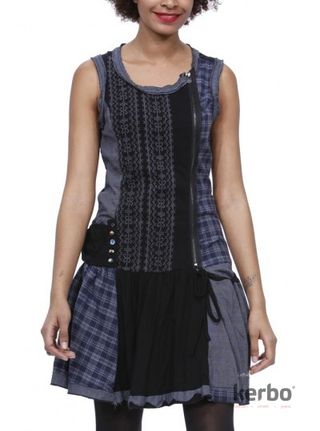 Vestido patchwork Y2K negro y azul