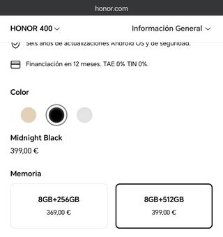 Móvil Honor 400 8GB+512GB Negro