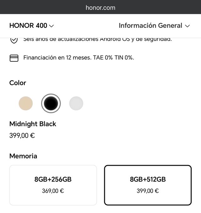 Móvil Honor 400 8GB+512GB Negro