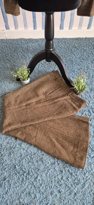 Traje Zara Espiga Marrón Chaqueta y Pantalón