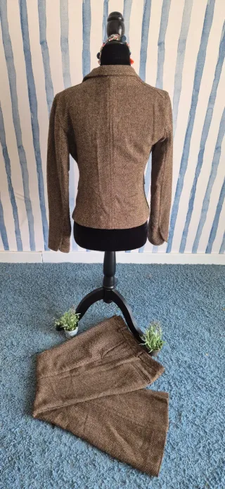 Traje Zara Espiga Marrón Chaqueta y Pantalón
