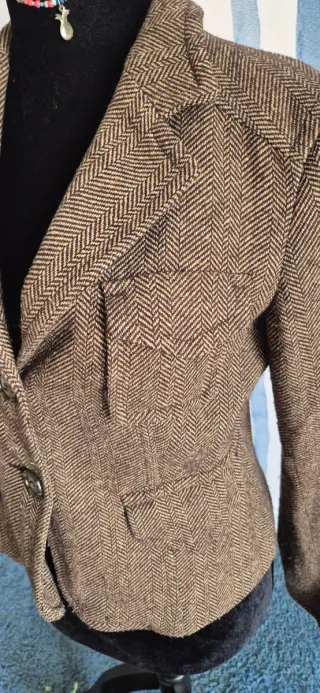 Traje Zara Espiga Marrón Chaqueta y Pantalón