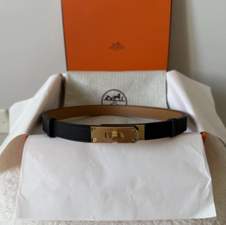 Cinturón Hermès Negro Hebilla Dorada