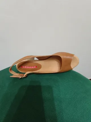 Sandalias tacón ancho beige/marrón