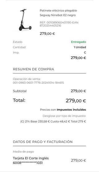 Segway Ninebot E2 Patinete Eléctrico Plegable