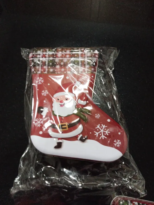 Scatola di latta natalizia con Babbo Natale