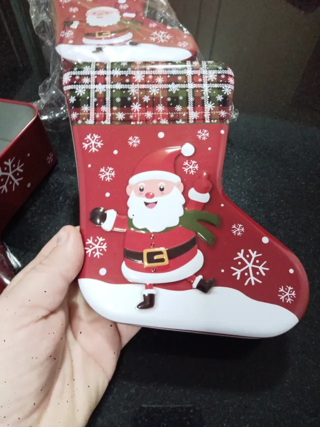 Scatola di latta natalizia con Babbo Natale