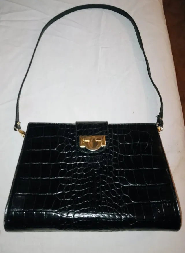 Borsa Aleda Firenze pelle effetto coccodrillo nera