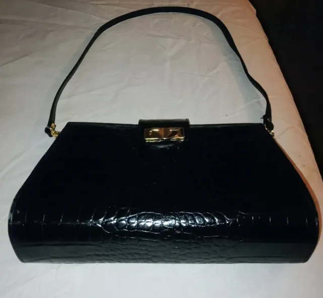 Borsa Aleda Firenze pelle effetto coccodrillo nera