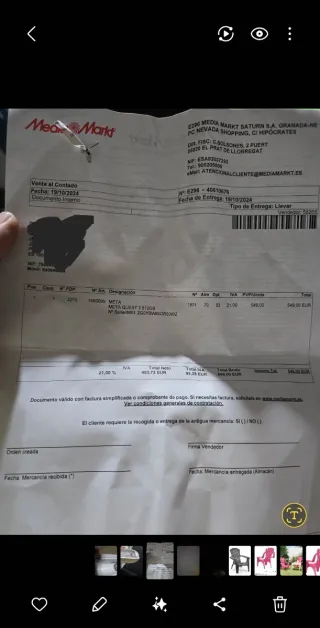 Meta Quest 3 + Estación Carga Factura y garantía