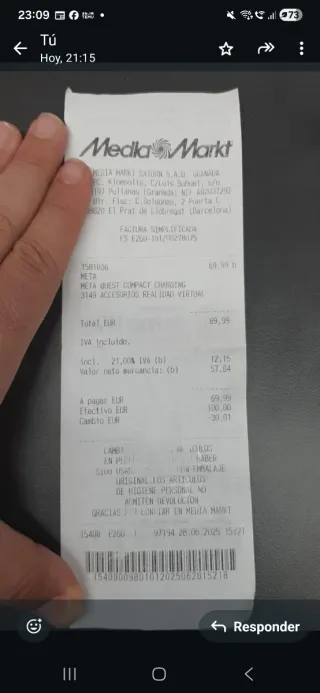 Meta Quest 3 + Estación Carga Factura y garantía