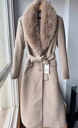 Abrigo largo lana con solapa pelo
