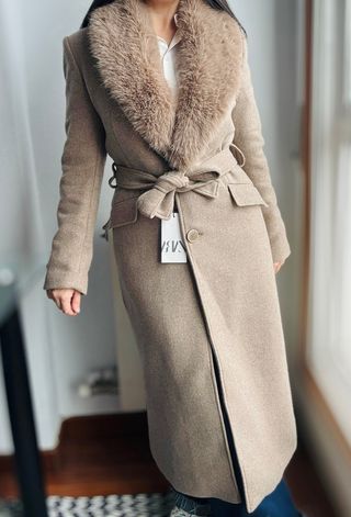Abrigo largo lana con solapa pelo