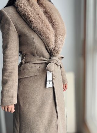 Abrigo largo lana con solapa pelo