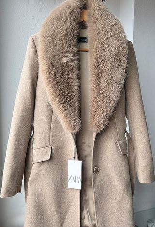 Abrigo largo lana con solapa pelo