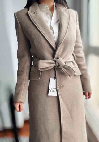 Abrigo largo lana con solapa pelo