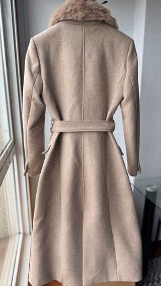 Abrigo largo lana con solapa pelo