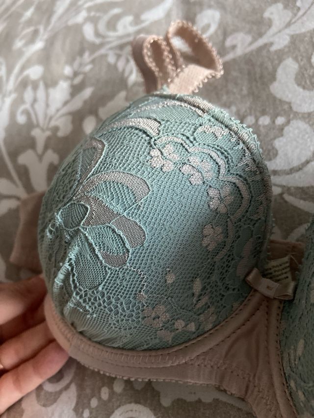 Sujetador Selmark encaje verde y beige