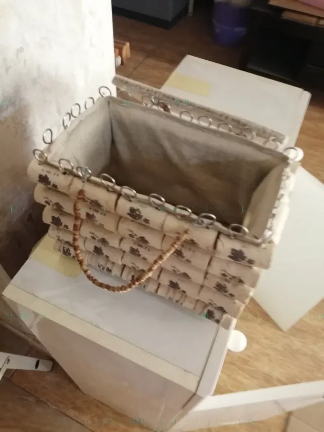 Bolso Artesanal Corcho y Tela Beige/Marrón