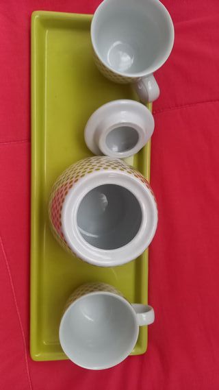 Set 2 tazzine, zuccheriera e vassoio