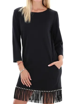 Vestito nero con frange e strass